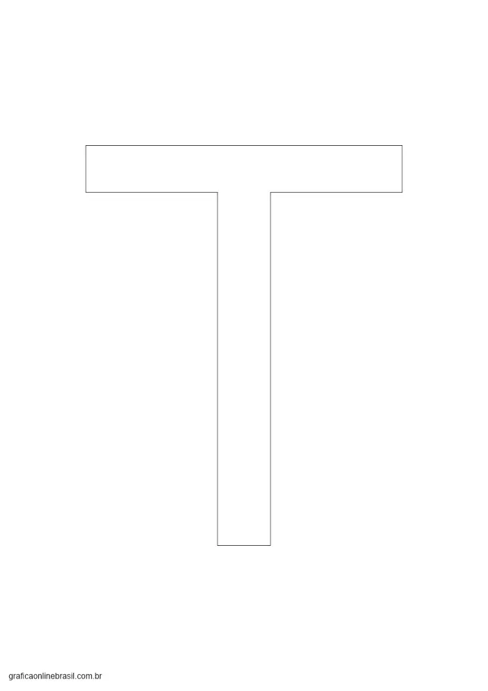 Molde da letra T maiúscula em tamanho grande para imprimir, colorir ou recortar.