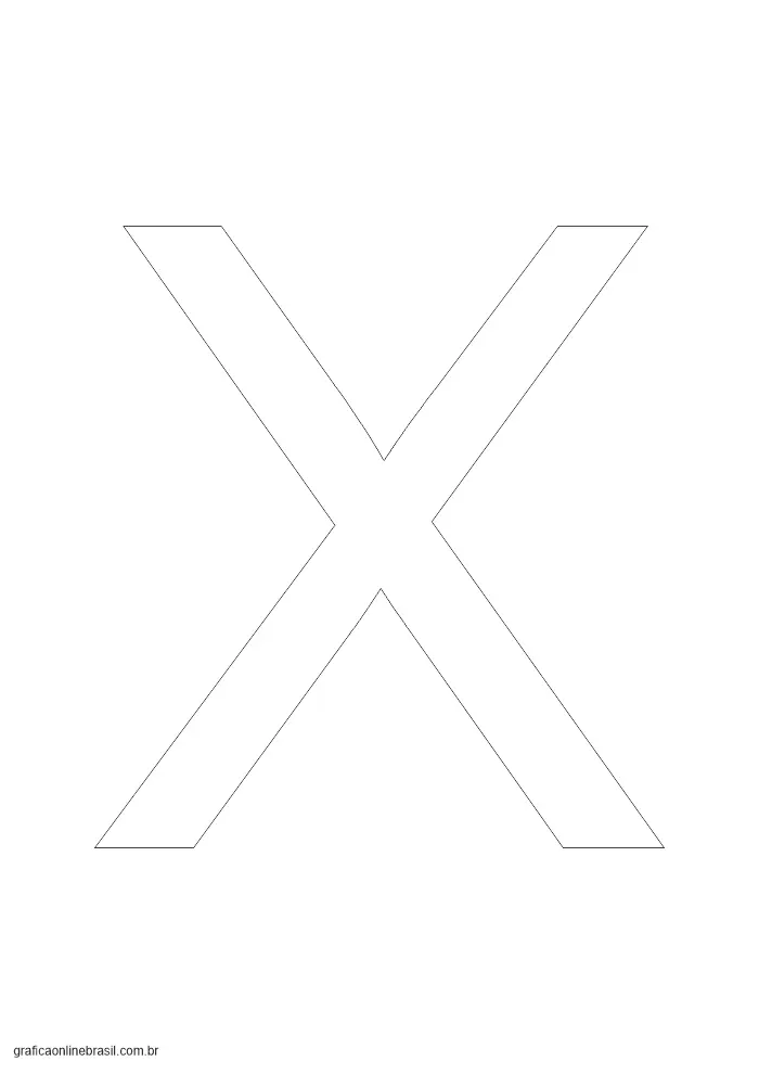 Molde da letra X maiúscula em tamanho grande para imprimir, colorir ou recortar.