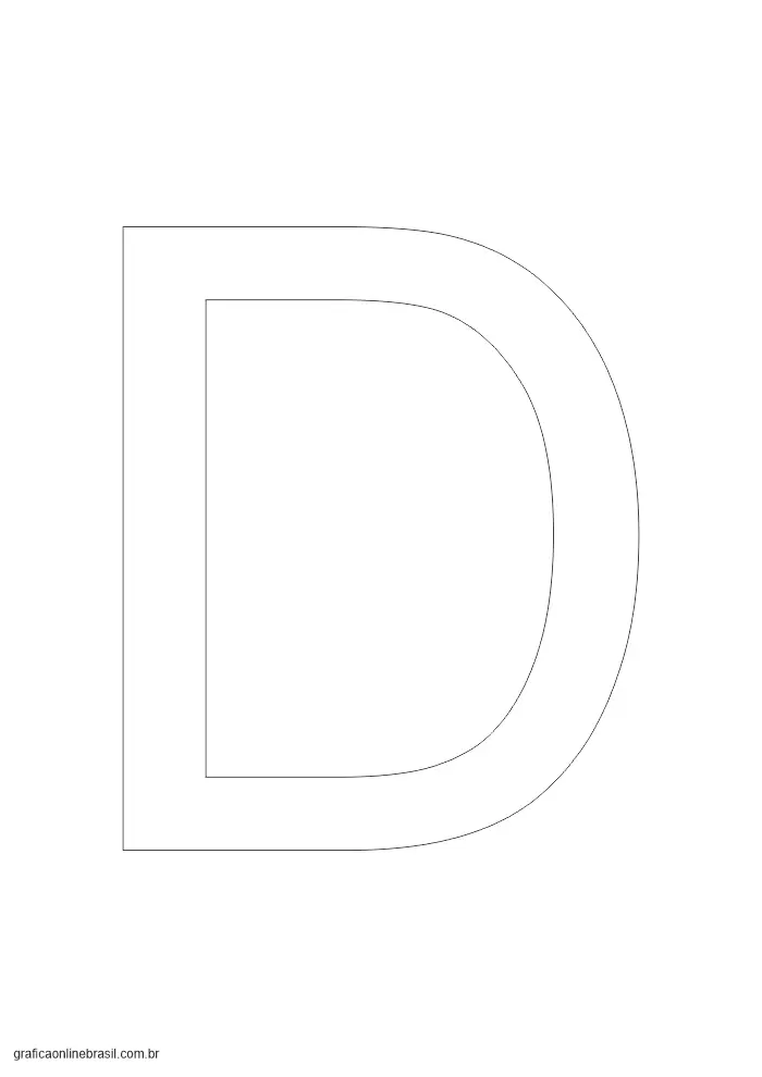 Molde da letra D maiúscula em tamanho grande para imprimir, colorir ou recortar.