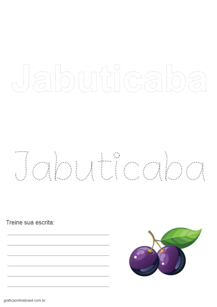 Atividade com o nome "Jabuticaba" pontilhado e imagem de jabuticabas.