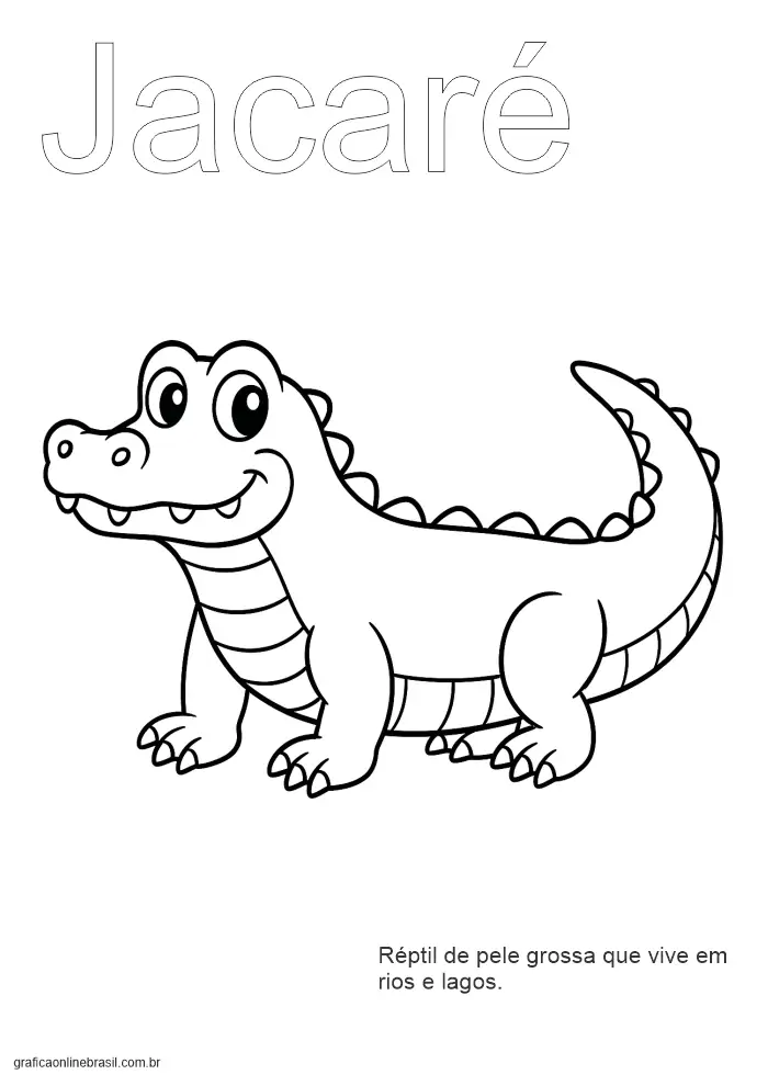 Atividade com o nome "Jacaré" pontilhado e imagem do animal.