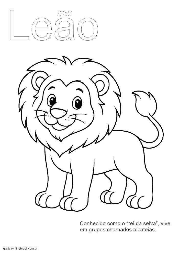 Atividade educativa com a palavra "Leão" e imagem do animal para colorir.