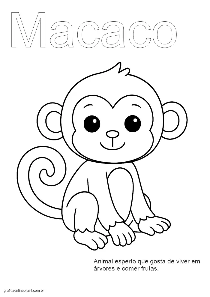 Atividade com a palavra "Macaco" para treinar escrita, com desenho do animal.