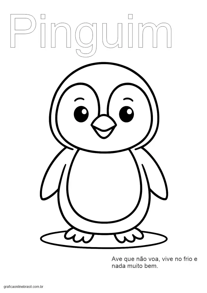 Página educativa com o nome "Pinguim" e imagem ilustrativa do animal.