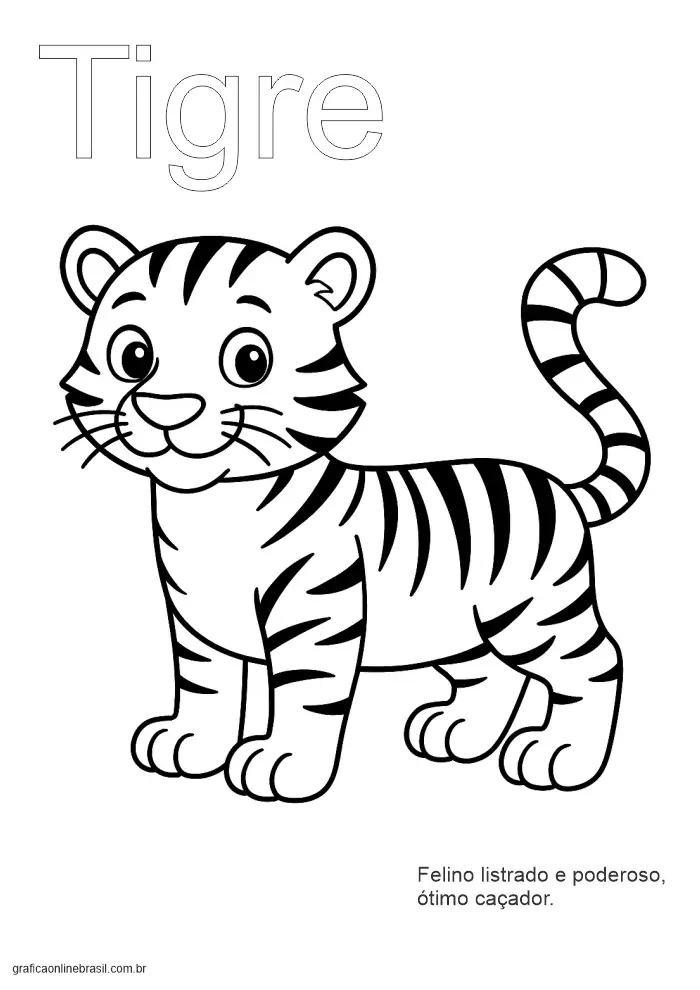 Folha educativa com a palavra "Tigre" e ilustração do felino.