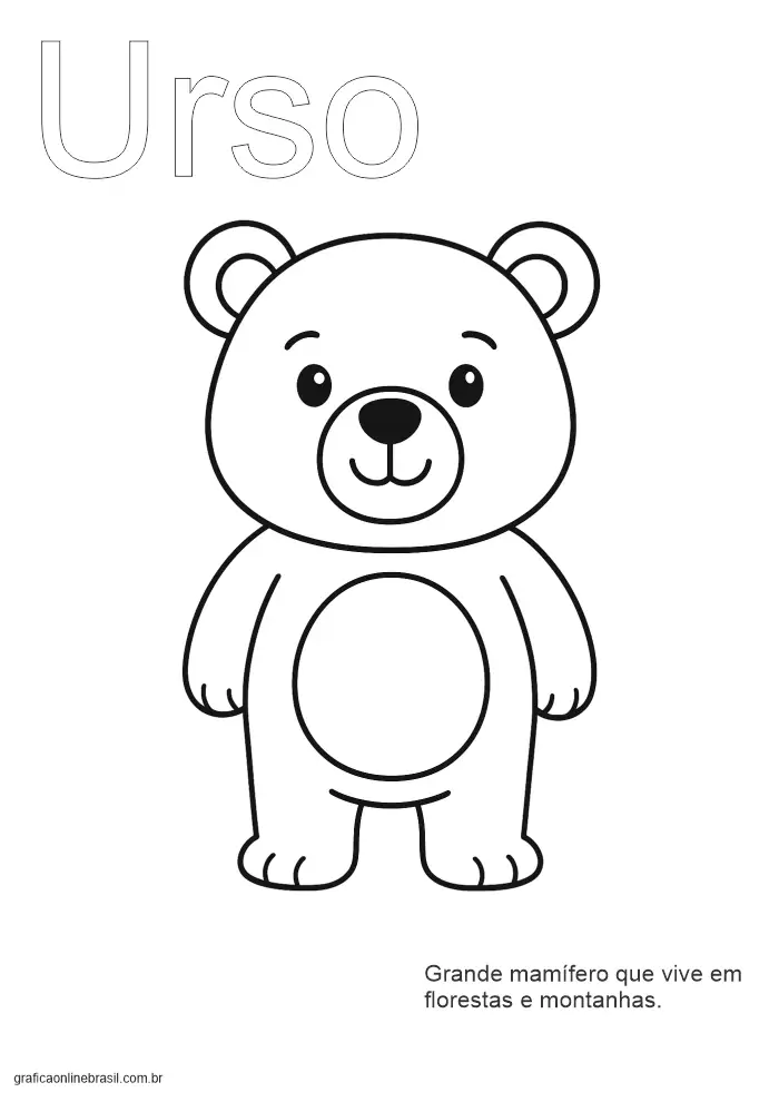 Atividade para colorir e escrever a palavra "Urso", com desenho do animal.