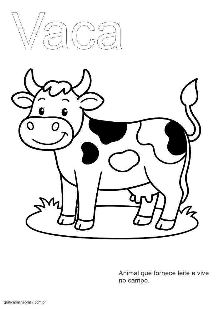 Página com o nome "Vaca" em tracejado e imagem do animal.