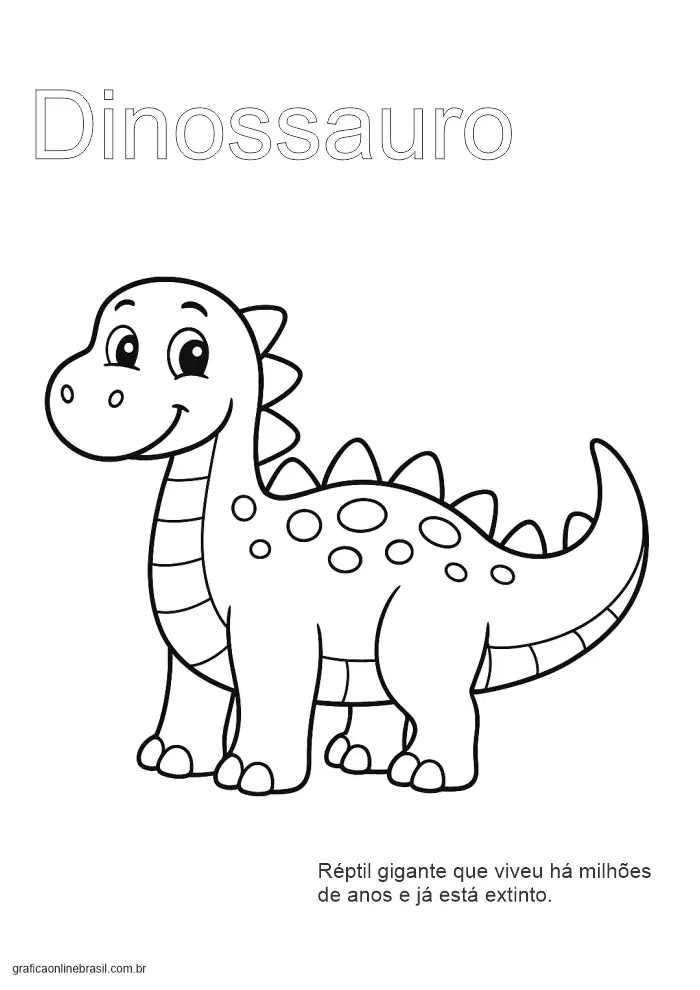 Atividade de alfabetização com a palavra "Dinossauro" e imagem de dinossauro.
