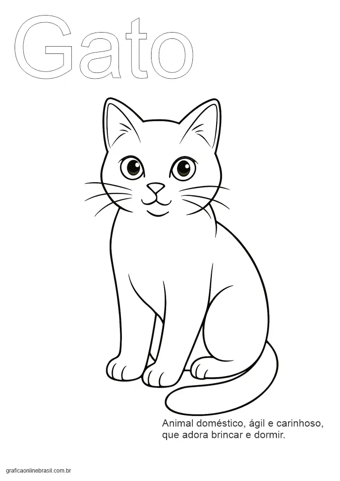Folha com a palavra "Gato" para colorir e escrever, com imagem de gato.