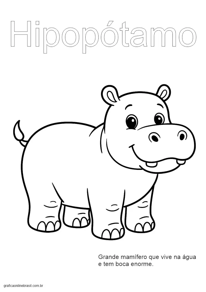 Atividade com o nome "Hipopótamo" para treinar escrita e imagem ilustrativa do animal.