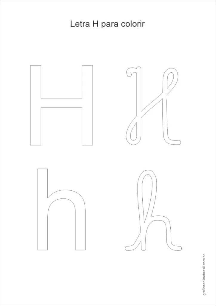 Desenho da letra H maiúscula e minúscula para colorir, em estilo simples para alfabetização infantil.
