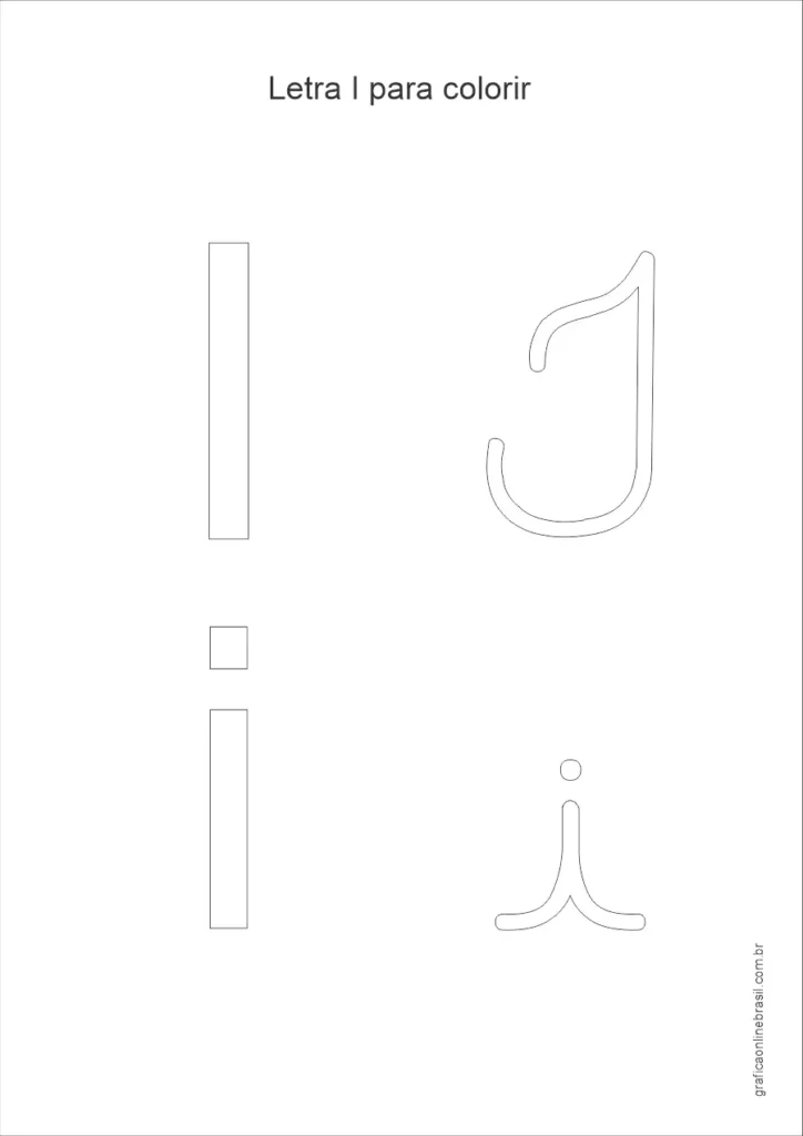 Desenho da letra I maiúscula e minúscula para colorir, em estilo simples para alfabetização infantil.
