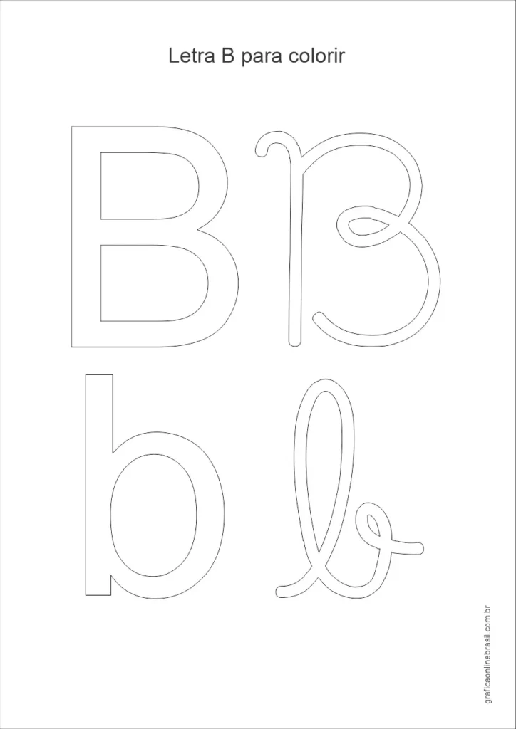Desenho da letra B maiúscula e minúscula para colorir, em estilo simples para alfabetização infantil.