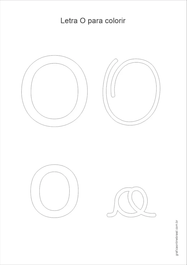 Desenho da letra O maiúscula e minúscula para colorir, em estilo simples para alfabetização infantil.