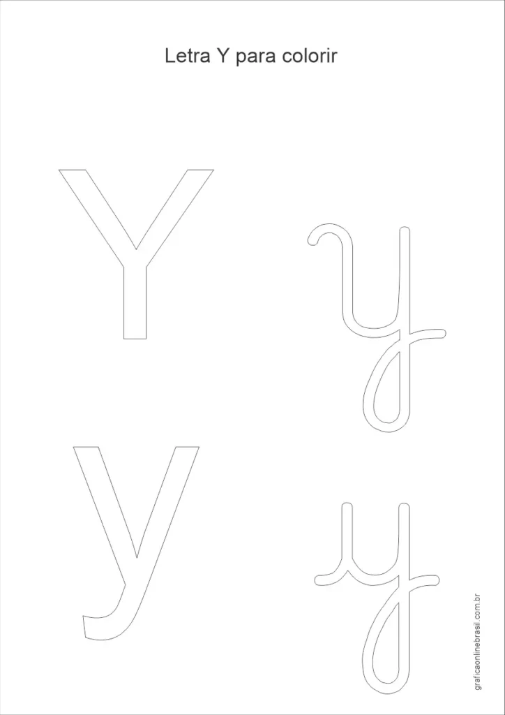 Desenho da letra Y maiúscula e minúscula para colorir, em estilo simples para alfabetização infantil.
