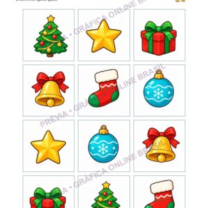 Cartas coloridas do jogo da memória de Natal, com três faixas de prévia.